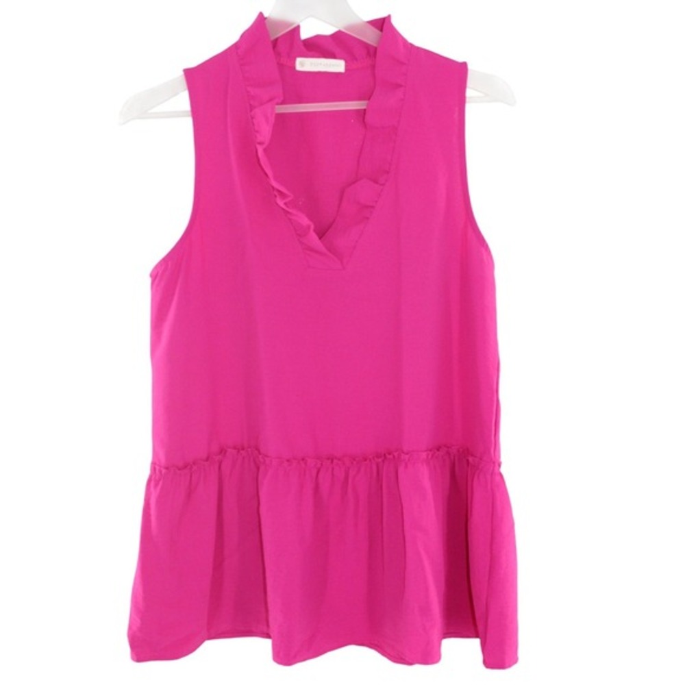 FSL‎ Apparel Sleeveless Peplum Top Ruffle Neck Medium Pink ST6359